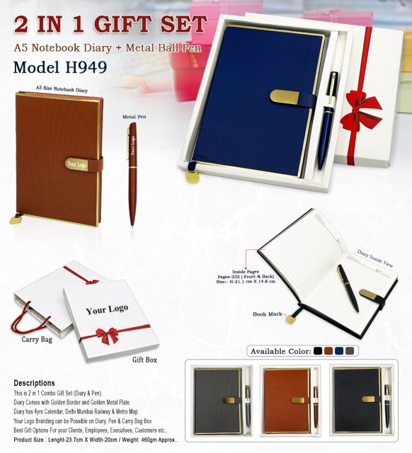 2 in 1 gift set notebook diary and metal ball pen